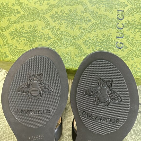 Gucci Black Slide Sandals with Gold Logo - Picture 7 of 7